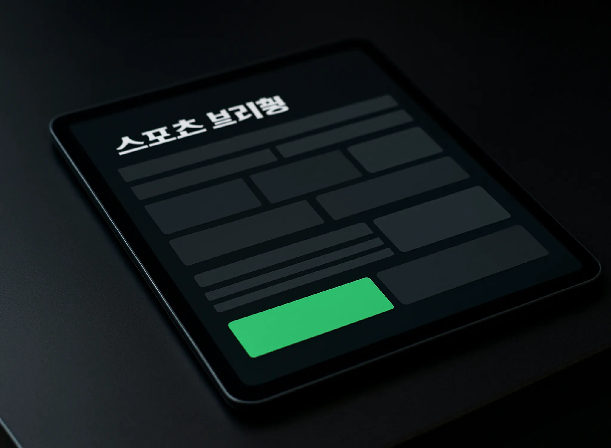 비스듬히 놓인 어두운 스포츠 브리핑 화면